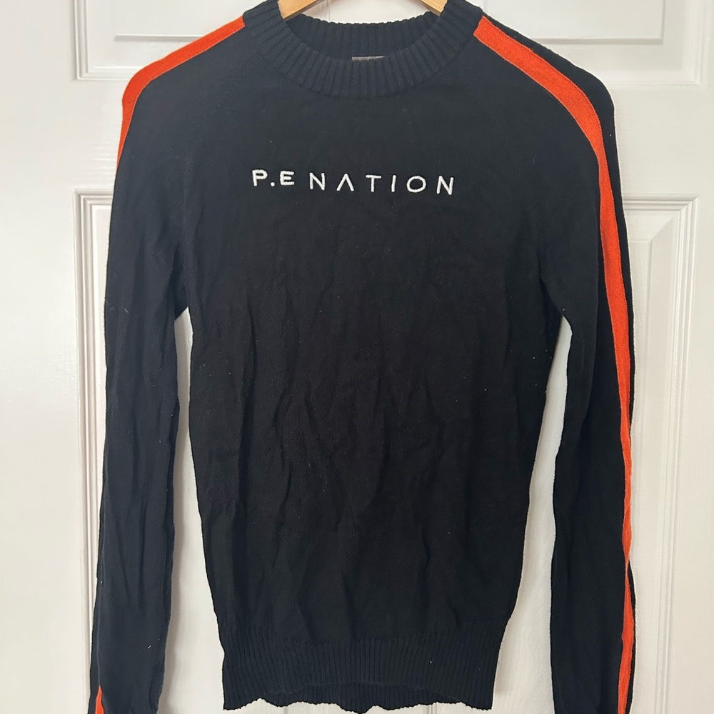 P.E Nation Black and Orange Crewneck Sweater